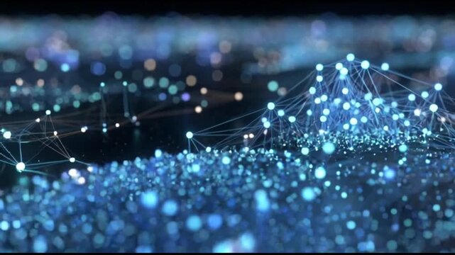 Futuristic Blue Digital Network Background with Glowing Connection Nodes and Global Data Structure