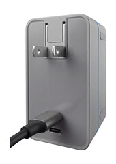 220V adapter featuring a detachable USB-C cable and a slim, rectangular profile