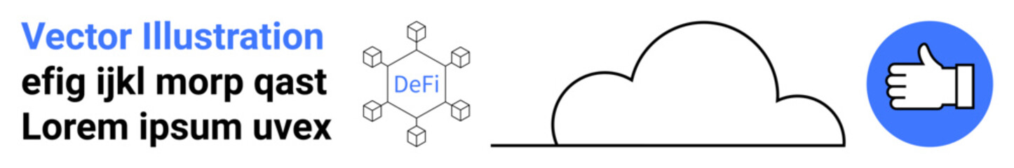 Obraz premium Blockchain technology, decentralized finance, digital approval, cloud storage, data science, online transactions. Abstract molecular structure, cloud icon and thumbs-up symbol. Blockchain