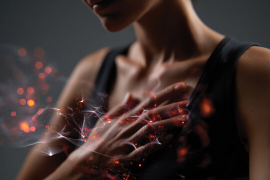 A captivating image showing a close-up of a person&rsquo;s chest with glowing elements, representing the internal journey of emotion and the connection between the self and the universe.