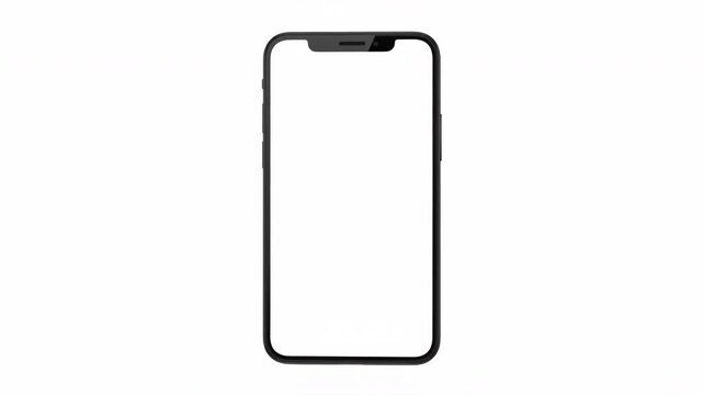 Isolated modern smartphone with a blank white screen and notch on a clean white background. Ideal for product mockups and app design templates.