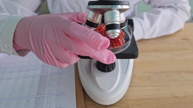 Understanding the process of analyzing samples in a laboratory setting with a microscope and data sheet