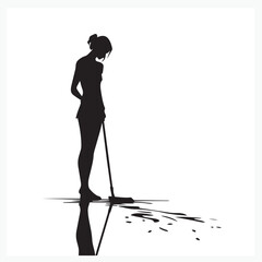 silhouette of a woman with a mop