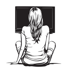 vector illustration of a woman watching television