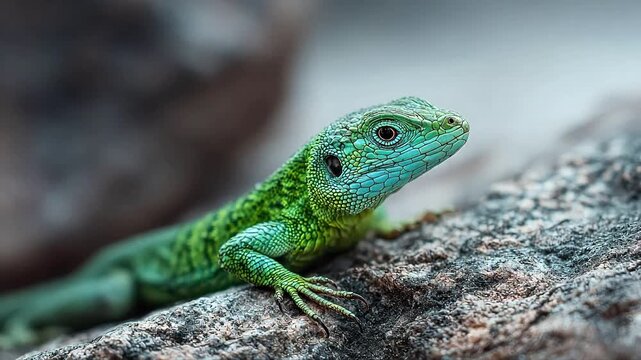 Green lizard on rocky surface
