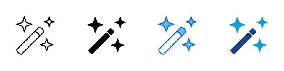 Obraz premium Magic Wand Multiple Style Icon Design Vector - Magic wand with sparkles representing automation, enhancement, and quick adjustment