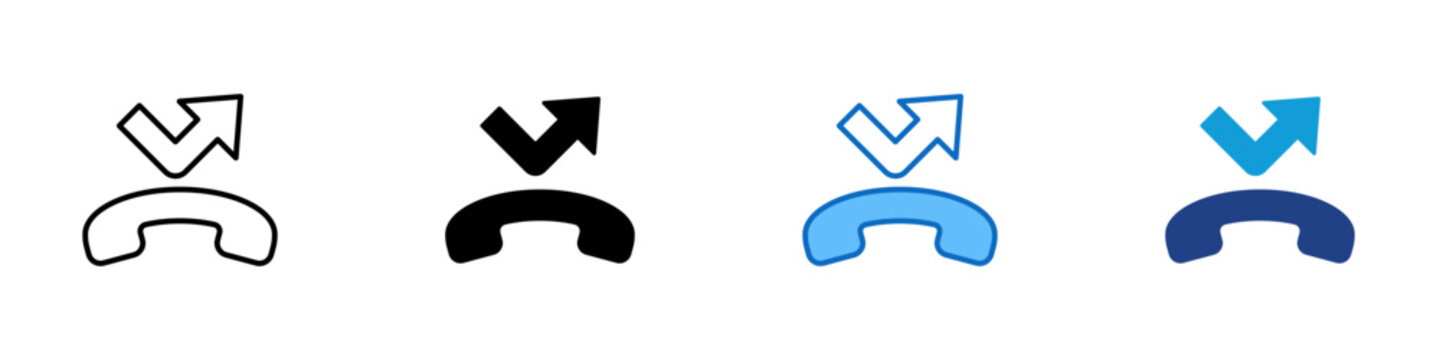 Missed Call Multiple Style Icon Design Vector - Phone handset with upward arrow representing missed communication, unanswered call, and callback notification