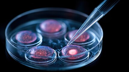 Stem cell research- nuclear transfer being carried out on several embryonic stem cells for cloning