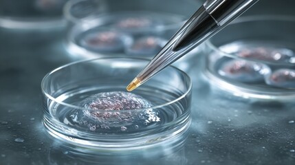 Stem cell research- nuclear transfer being carried out on several embryonic stem cells for cloning