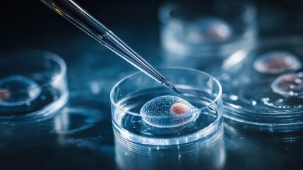 Stem cell research- nuclear transfer being carried out on several embryonic stem cells for cloning