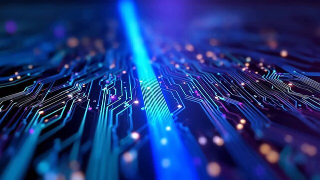 Circuit board with glowing lights