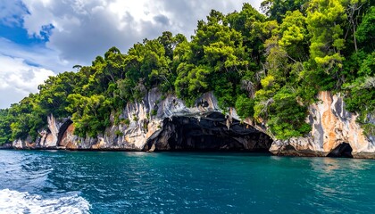 Fototapeta premium Bako National Parks Coastal Beauty - Caves and Lush Greenery.