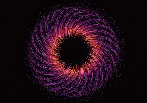A swirling vortex of colored light particles creating an energetic, complex pattern over a deep, undefined void. Potential energy visual ,empty ,depth ,creative