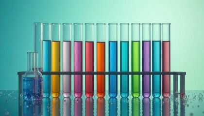 Colorful Chemistry Experiment with Test Tubes and Solutions