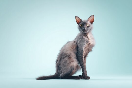 Lykoi cat poses elegantly against a calming backdrop, showcasing unique features and playful charm for all to admire