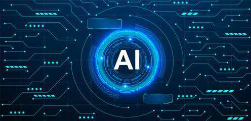 Concept of artificial intelligence. AI semiconductor on a circuit board and electronic elements background