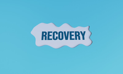 3D Illustration of Recovery Word on Fluid Wave Shape, Blue Abstract Background