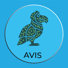 Round Logo Icon Featuring Ornate Bird Motif with "AVIS" Typography © Poli