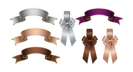 Collection of colorful ribbons in various metallic finishes and styles isolated on transparent background