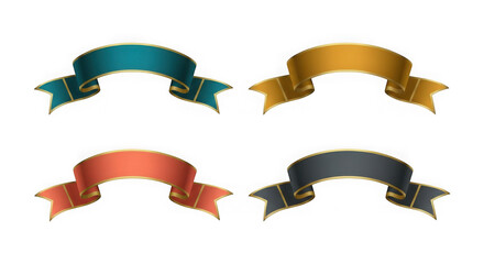 Collection of four colorful ribbon banners isolated on transparent background