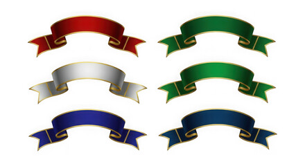 Obraz premium Collection of colorful ribbons with gold accents isolated on transparent background