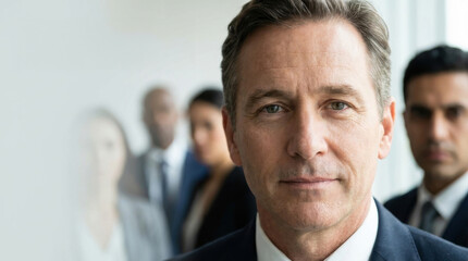 intelligence leader meeting emotional business concept. Businessman with team behind him, text "Emotional Regulation" on image