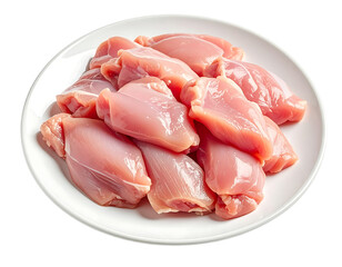 Boneless raw chicken thigh chunks ready for various culinary recipes and cooking.