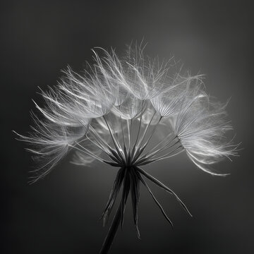 Fine art dandelion macro with luminous seeds generative AI