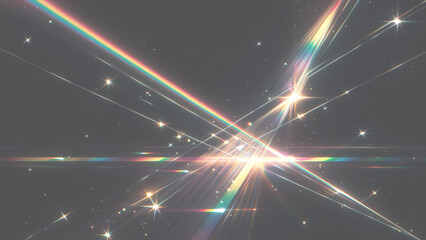 黒背景に複雑に交差する虹色の多色の光の筋背景