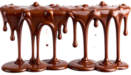 Dazzling, close-up of dark chocolate cascading down, forming glistening rivulets