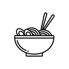 Simple line icon of asian noodles in a bowl with chopsticks for eating