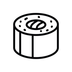 Simple black line icon of one sushi maki roll showing filling inside