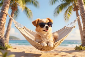 Dog relaxing in hammock