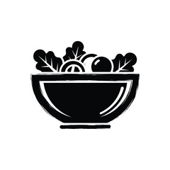 Black silhouette of salad bowl with lettuce tomato and cucumber slices