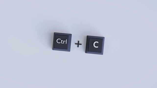 4K 3D Video Animation of Copy Command Keyboard Shortcut, Digital Productivity and Computer Editing Concept