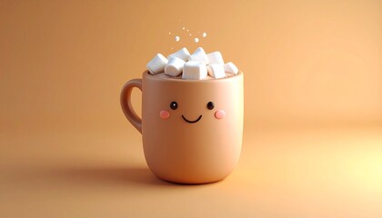 Adorable mug filled with marshmallows and a cute smiley face.