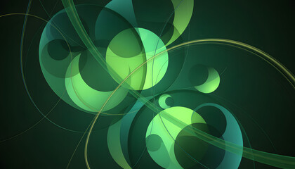 Emerald Abstract Circles and Curved Lines Create Dynamic Green Composition for Digital Art and Design