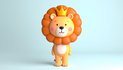 Adorable 3D Lion Cub with Crown - A Whimsical Cartoon Character.