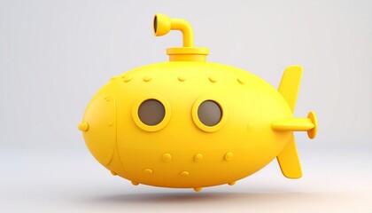 Cartoon Yellow Submarine with Portholes and Periscope Illustration.
