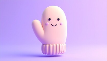 Adorable 3D Render of a Smiling Mitten on Purple Background.