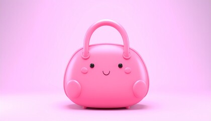 Adorable Pink Purse Character with Cute Face and Handle.