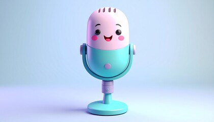 Adorable Cartoon Microphone Character with Smiling Face and Pastel Colors.