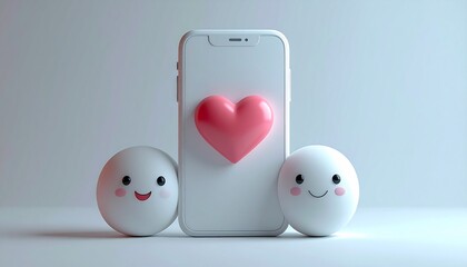 Charming 3D Illustration - Phone, Heart, and Smiling Spheres.