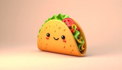Adorable Taco Cartoon Character with Smiling Face and Filling.