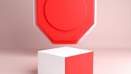 Abstract Red and White Geometric Shapes on Pink Background.