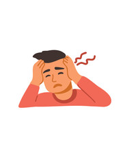 man suffering from headache holding his head