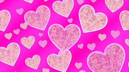 Fototapeta premium Pink purple glowing pattern glittering hearts background