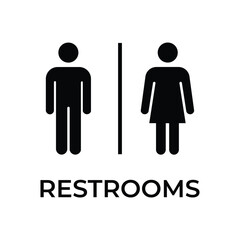 Restroom sign with male and female icons isolated on light background representing restroom, toilet, bathroom, hygiene, and sanitation concept in minimalist public facility symbol style