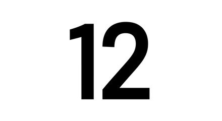 Black Number Twelve on White Background.