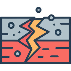 Obraz premium Illustration of cracked material split with lightning-shaped gap between gray and red sections, viewed from front in a minimalist environment